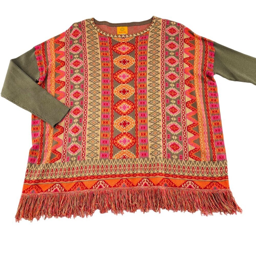 Vintage Ruby Rd. Fringe Sweater S/M Rayon‎ Blend Multicolor Boho Knit